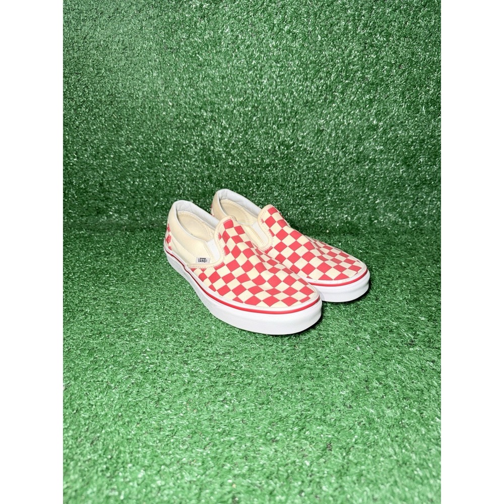 VANS Classic Slip-On Women Size 7 Red White Checkerboard Sneakers Skate Shoe - Picture 2 of 9